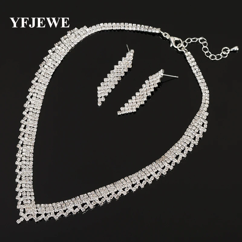 Модный свадебный комплект из колье и серёг YFJEWE с подвеской в виде капли воды