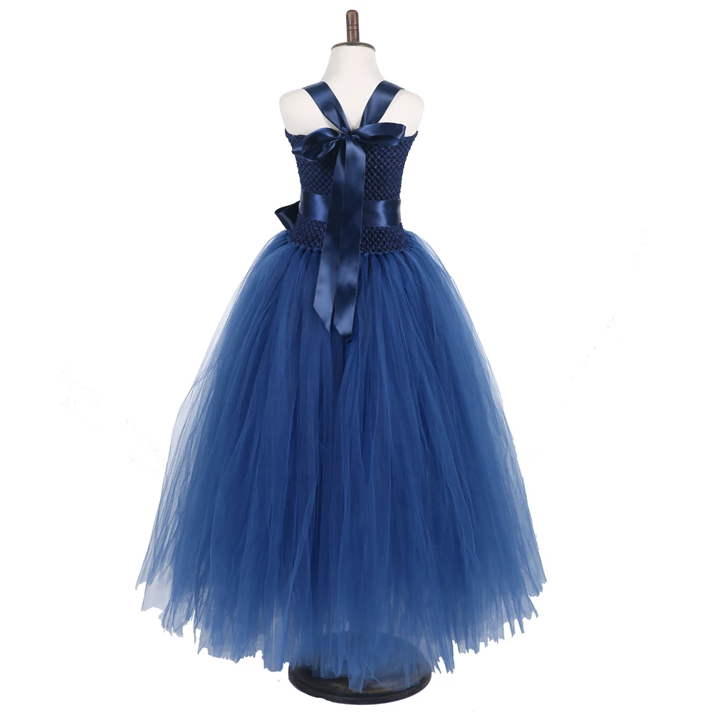 Lace Tulle Flower Girl Evening Dress Ball Gown Children Kids Elegant Pink Navy Blue Tutu Princess Wedding Party Vestidos | Детская