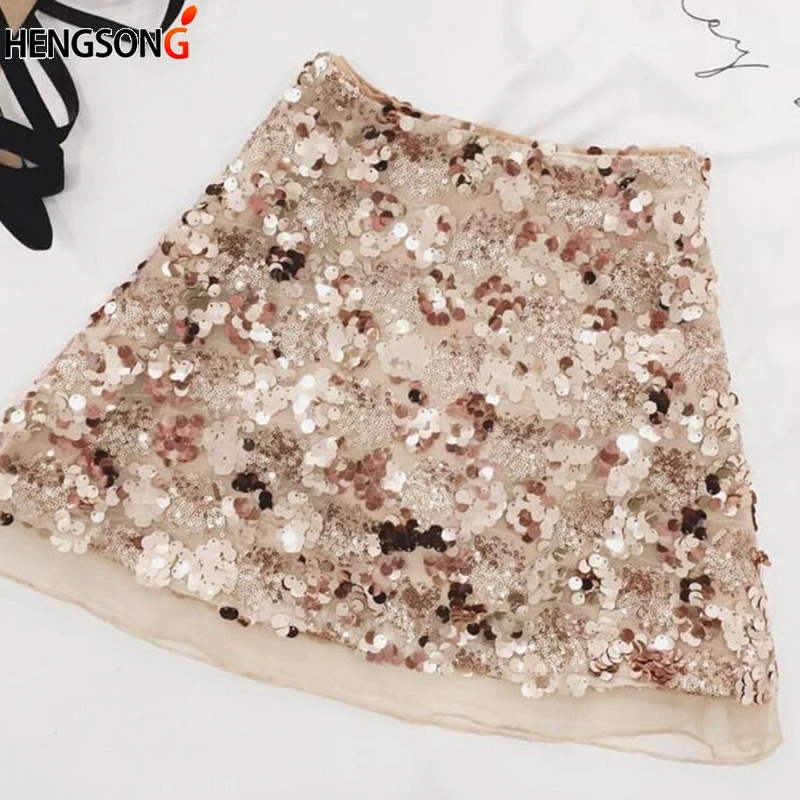 Женская юбка сексуальная с высокой талией блестящая мини трапециевидная