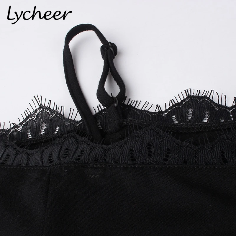 Lycheer плюс размер черный сексуальный кружевной топ на бретелях женская летняя уличная рубашка Топы женские