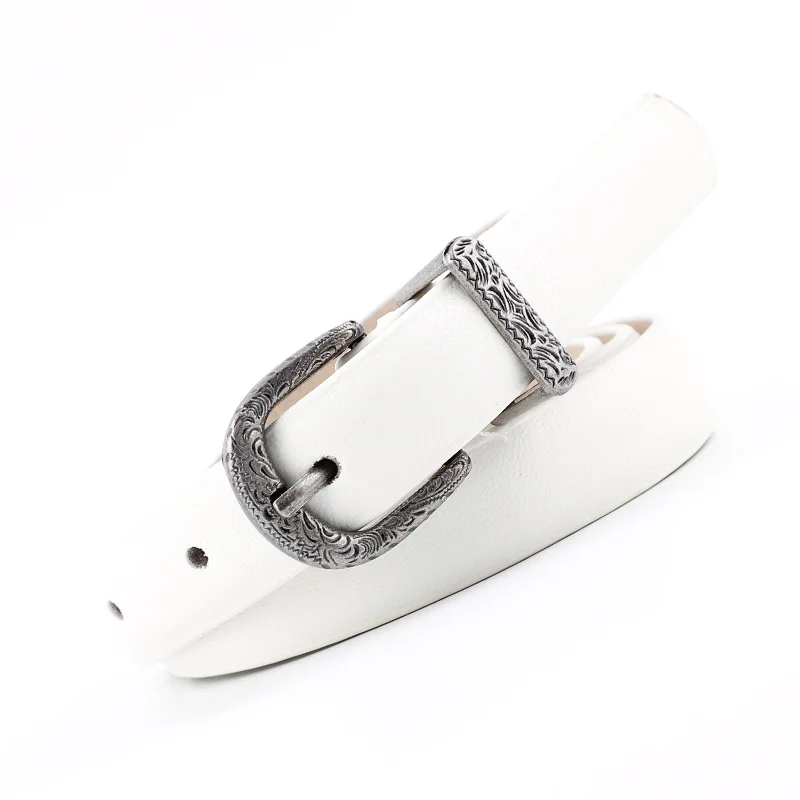 Белый New Designer Ladies Boho Vintage Belt Buckle Belt Woman Thin Narrow Black White Red Brown Leather Belts for Women Jeans - Цвет: Белый