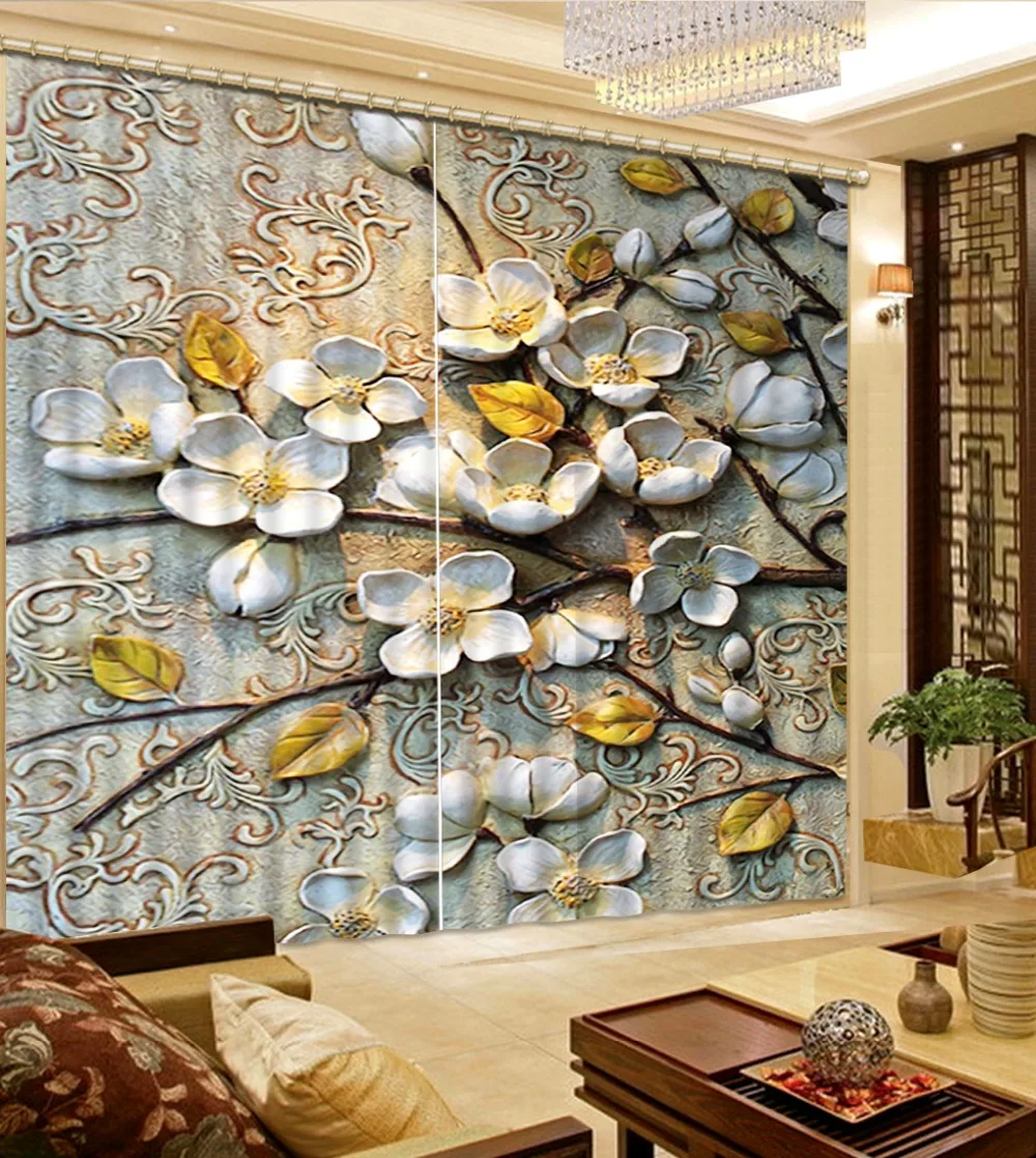 

relief curtains Luxury Living Room Curtains 3D Curtains For The Bedroom Kitchen Modern Window flower curtains