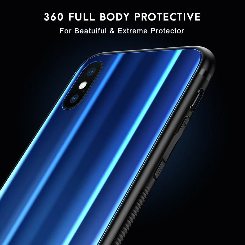 X-ENOGONE Aurora Glass Case for iPhone X 10 Luxury Silicone Full Protective Cover For 7 8 6 6s Plus Phone Coque |