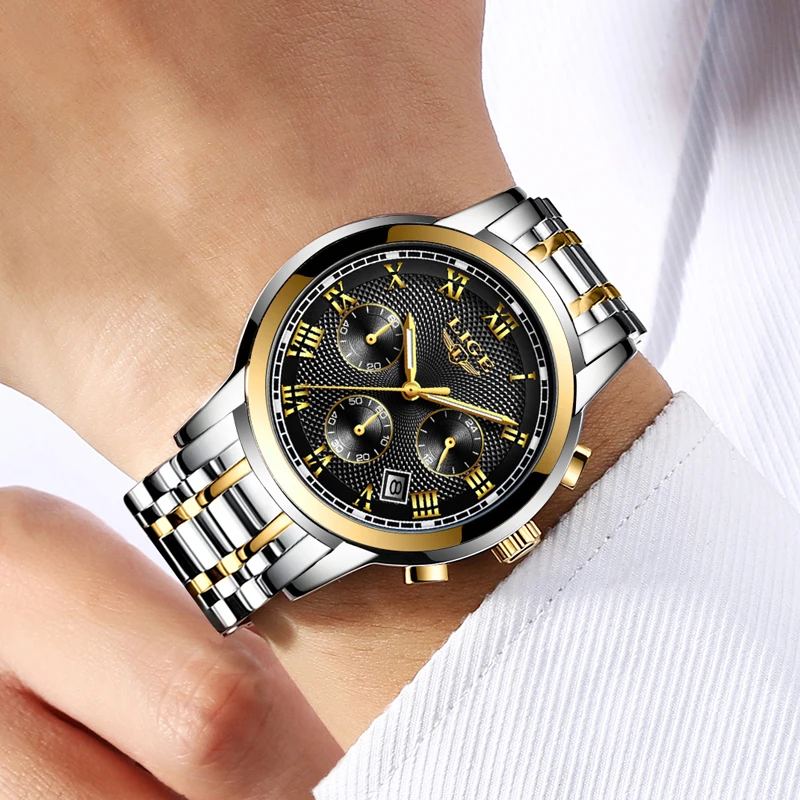 Часы наручные LIGE мужские с хронографом модные брендовые многофункциональные