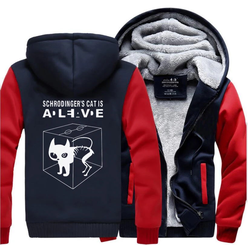 The Big Bang Theory Schrodinger's Cat Print Funny Hooded Men 2019 Winter Warm Fleece Sweatshirts Thick Hoodies Brand Coat Мужская
