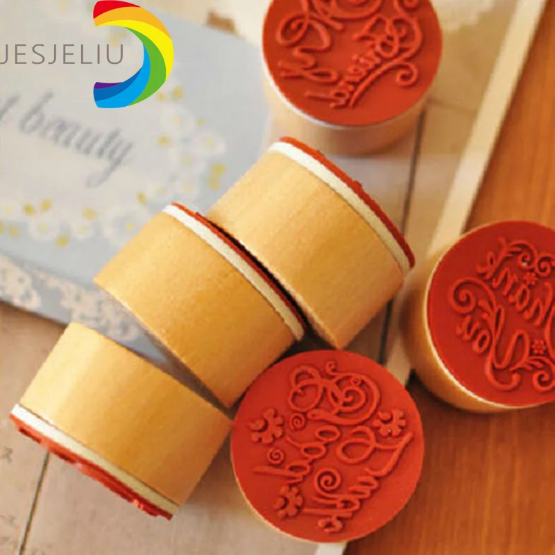 JESJELIU ретро DIY Винтаж цветочный узор круглый деревянный резиновые альбом для