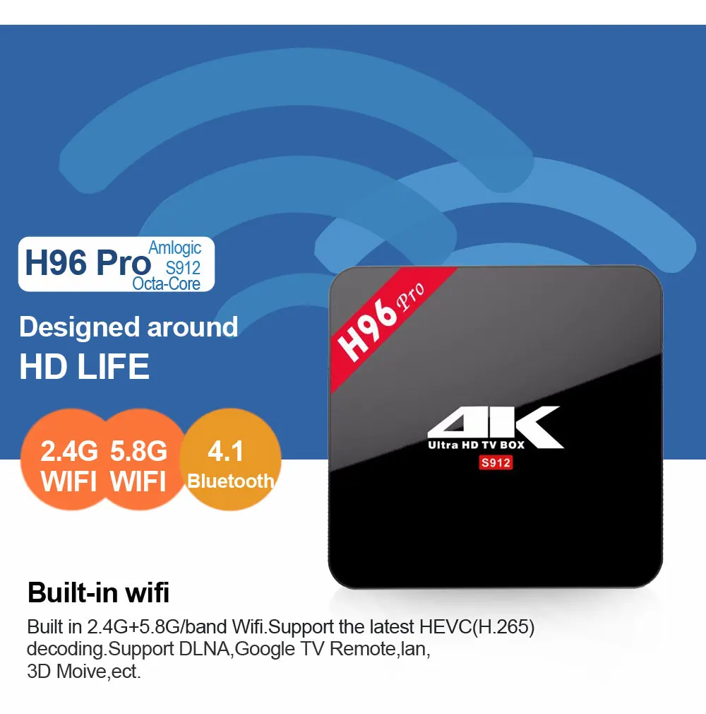 H96 Pro Android 7,1 ТВ коробка 3g/64G Amlogic S912 Octa Core 64Bit 2,4G/5G Wi-Fi 4 K BT4.1 HD Media Player IPTV Set-top Box H96 плюс