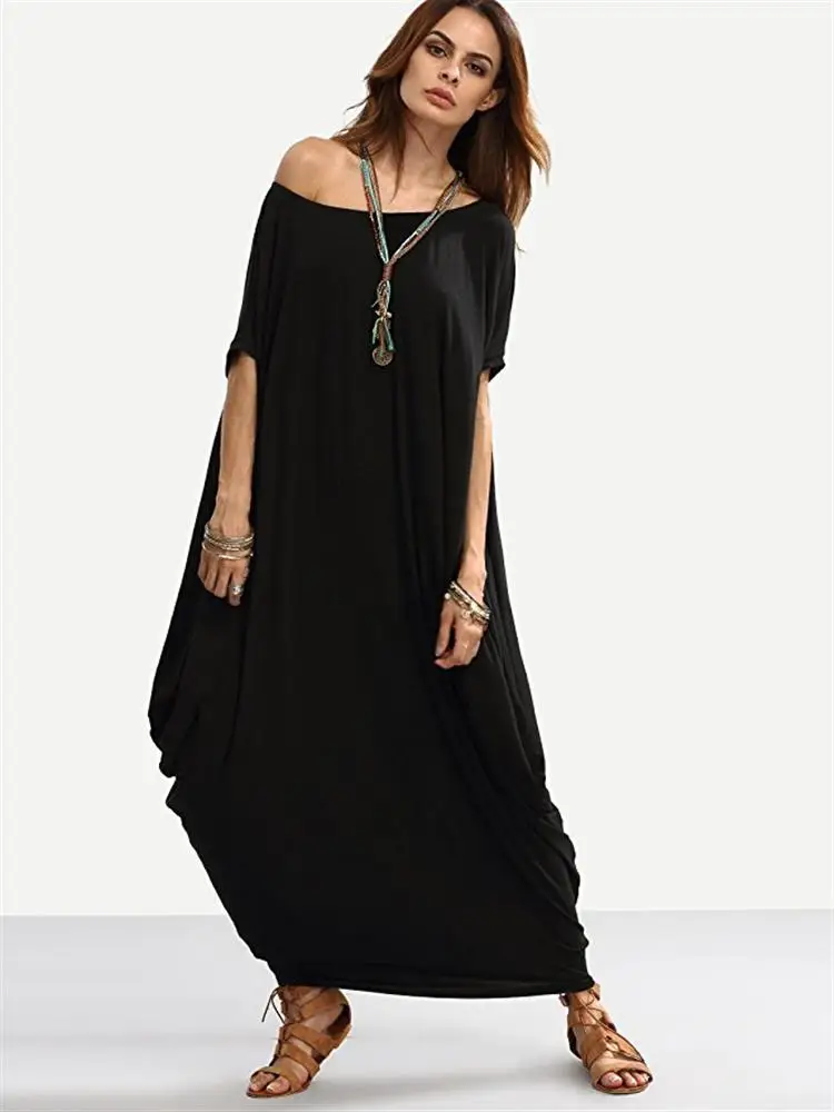 2018 Europe and the United States large size loose dress solid color lotus leaf | Женская одежда