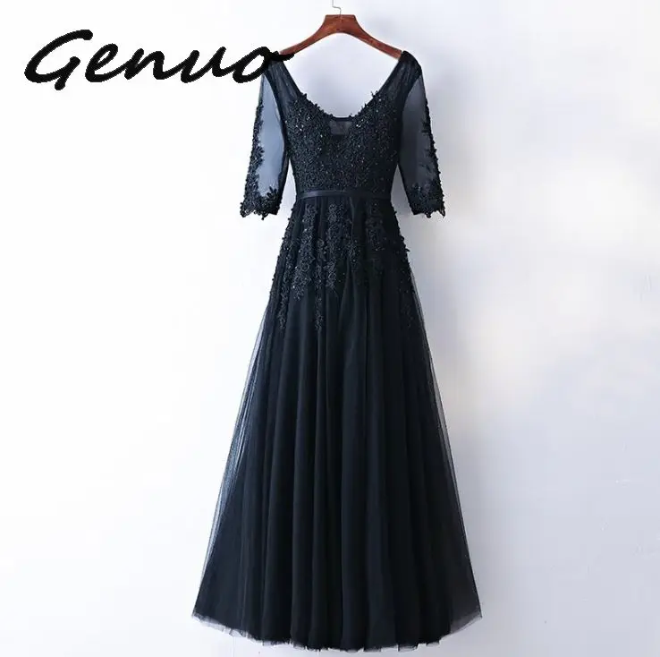 Genuo Новое сексуальное платье с v-образным вырезом Robe De Soiree Высокое качество Серый Тюль с аппликацией платья настоящая фотография vestido de festa