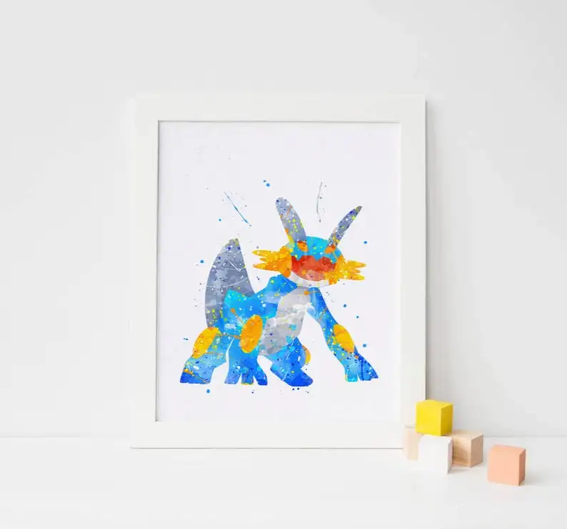 Swampert Покемон печать акварельный плакат домашний декор для детской комнаты