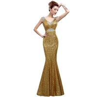 spring summer women vest diamond sequins party dresses elegant gorgeous fish tail gold dresses dew back sexy v collar dress w461