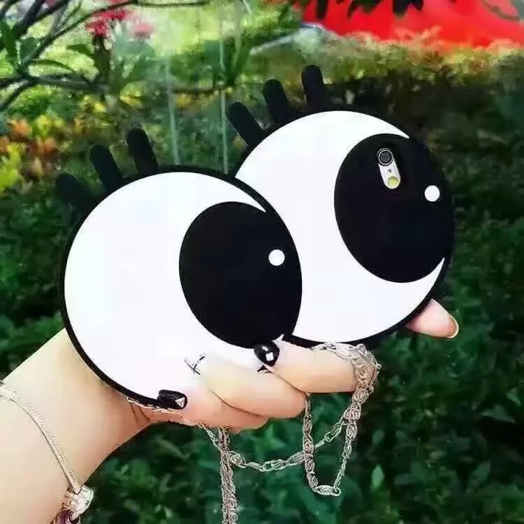 Big Eyes 3D милый мультфильм с большими глазами Мягкий силиконовый чехол для телефона задняя крышка для iPhone 6 6S 7 8 Plus X XR XS Max с металлической цепочкой Coque Funda - Цвет: Big Eyes