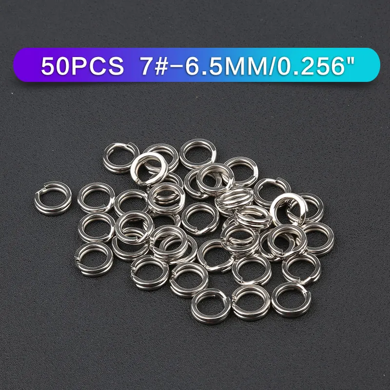 50pcs size7 Нержавеющая сталь Рыбалка Разделение кольца приманка твердых серебряное кольцо Петля для пустой воблер ящик для инструментов металлический брелок для ключей Разделение кольца 50/200 шт - Цвет: 50pcs size7