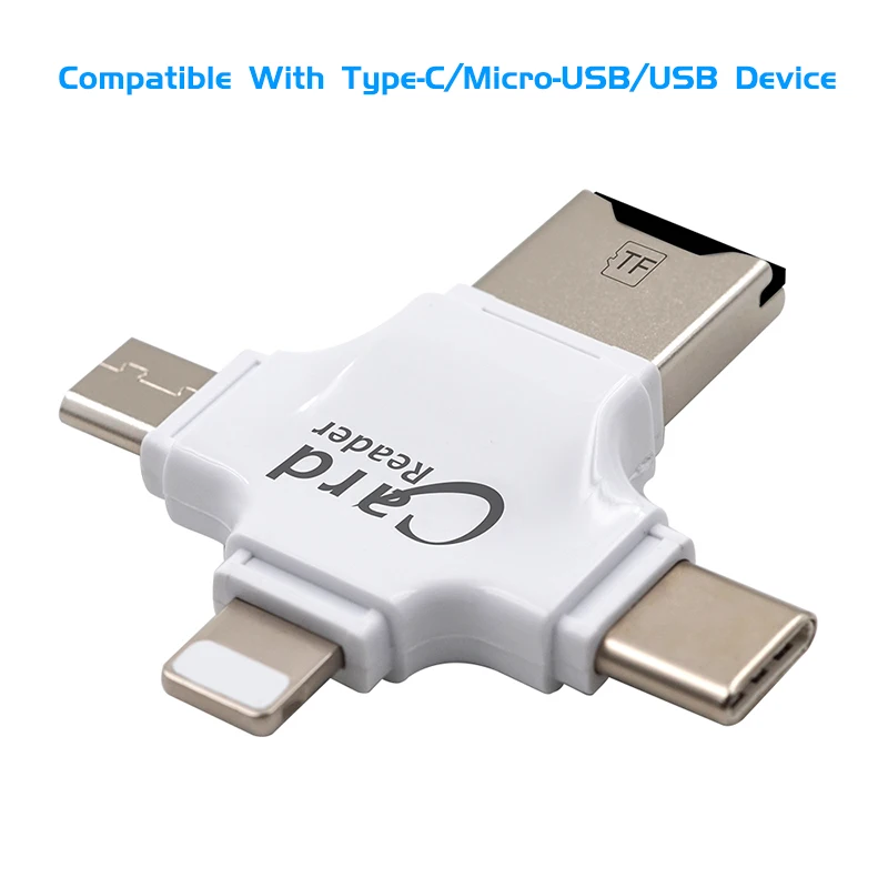 Все в 1 TF устройство для чтения Micro-SD карт мульти-Совместимость с системой Plug& Play Портативный адаптер кард-ридер для iOS и Android Тип-C устройства