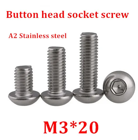 

1000pcs/lot M3*20 Bolt A2-70 ISO7380 Button Head Socket Screw/Bolt SUS304 Stainless Steel M3X20mm