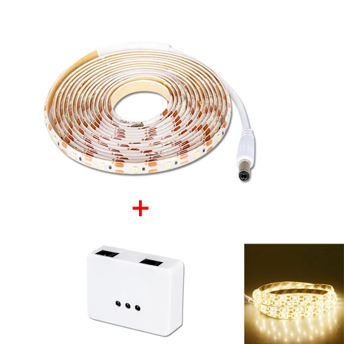 Strip with Sensor Светодиодная лента с датчиком движения, 1 м, 2 м, 3 м, 4 м, 5 м, Светодиодная лента с сенсорным переключателем, DC 12 В, адаптер питания под шкаф, ночной Светильник - Испускаемый цвет: Strip with Sensor