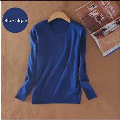 Blue algae YSC, классический стиль, лидер продаж, кашемировый свитер с круглым воротником, модный однотонный вязаный пуловер с длинным рукавом, S-XXXL - Цвет: Blue algae