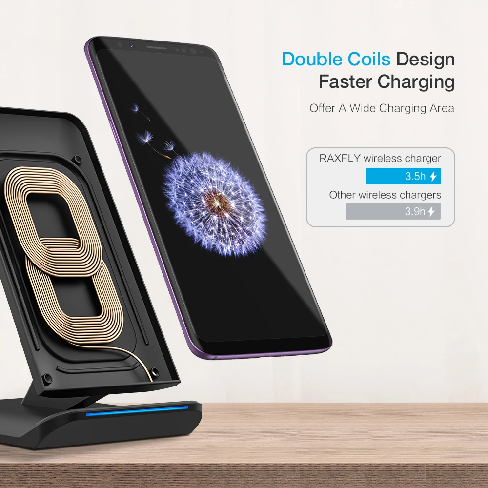 Raxfly QI Беспроводное Зарядное устройство для iPhone X Смарт-IC Быстрое Беспроводное Зарядное устройство держатель телефона на айфон 8 8 плюс