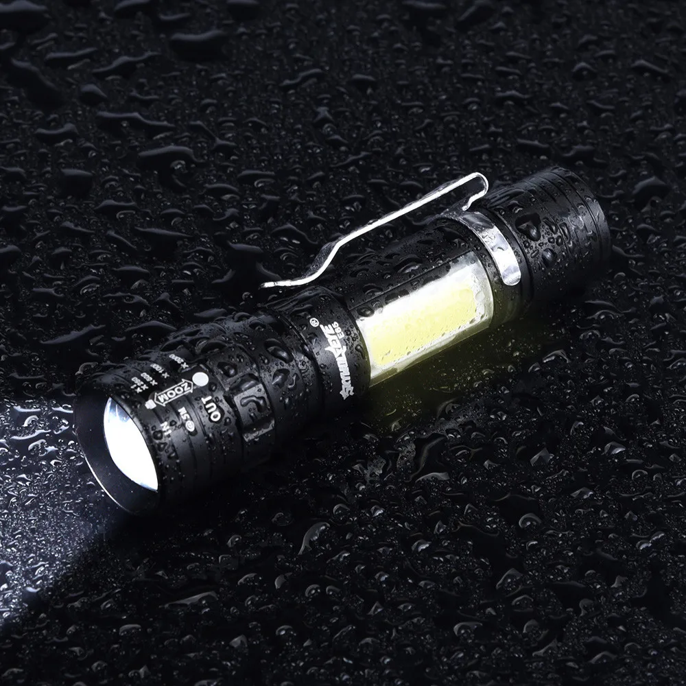 

Led Mini Flashlight 14500/aa 4 Modes Pocket Torch Lantern Portable Led Flashlight Penlight Work Light Zoomable Xpe Q5 + Cob QW