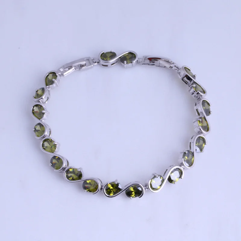 

Love Monologue Excellent Green imitation Peridot Silver Color Link Bracelets Chain Length 21.5CM B0088 Free Jewelry Bag