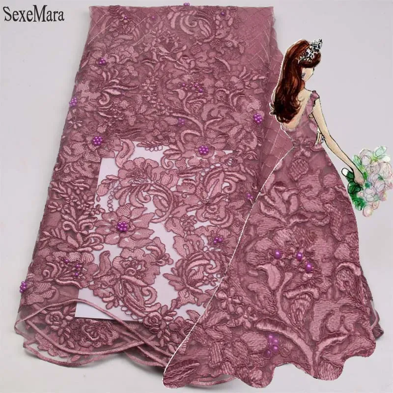 SexeMara2017High Quality Nigerian Lace Fabrics With Stones African French Net Fabric Embroidered Tulle Mesh | Дом и сад