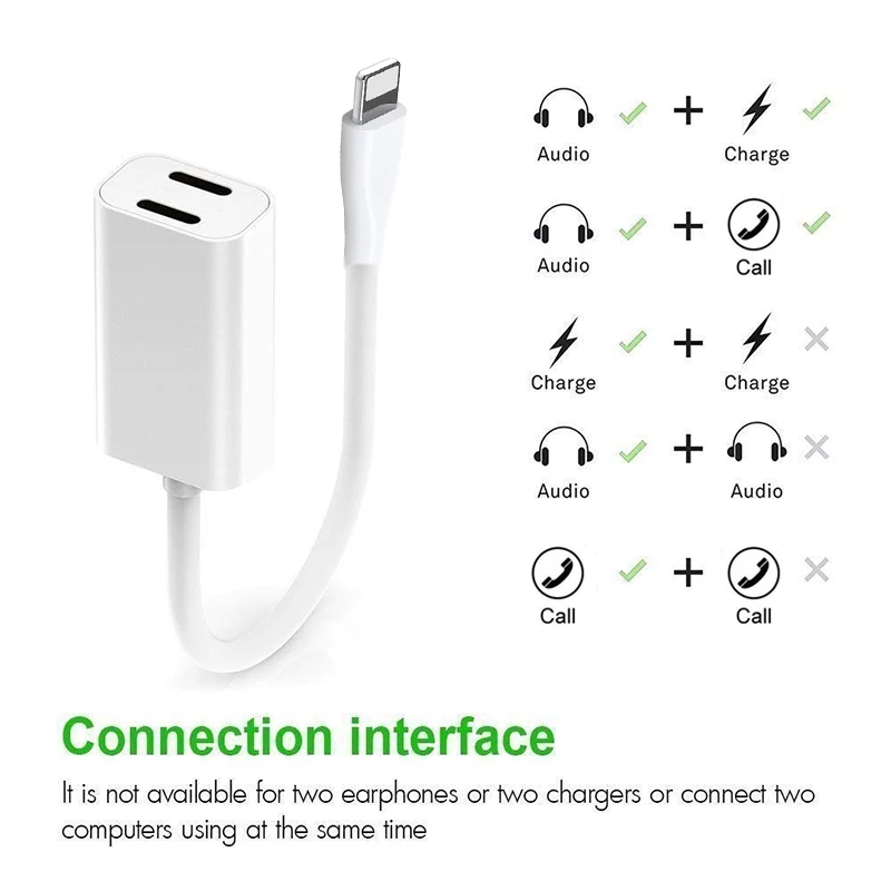 Двойной для Lightning Jack адаптер наушников аудио + вызов iPhone 7 8 10 X Зарядное устройство