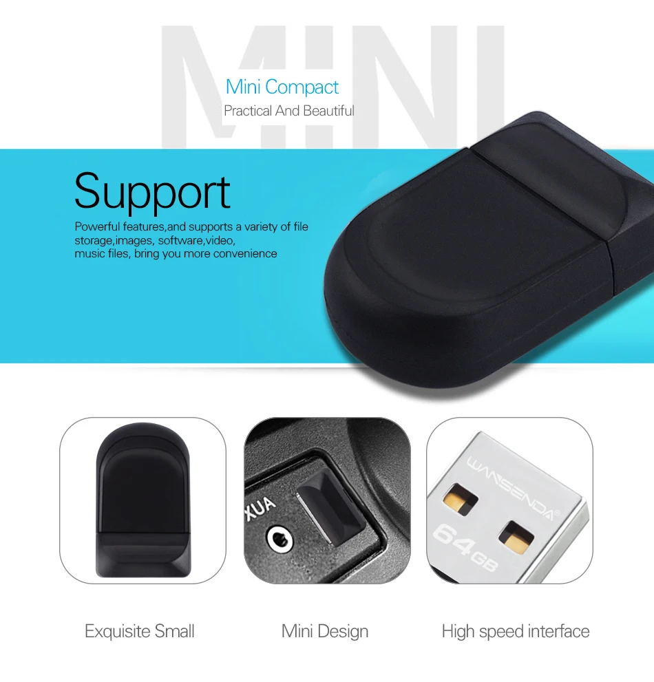WANSENDA 5 шт./лот, супер мини USB флеш-накопитель, водонепроницаемый флеш-накопитель, 4 ГБ, 8 ГБ, 16 ГБ, 32 ГБ, 64 ГБ, флешка, реальная емкость, Usb карта памяти