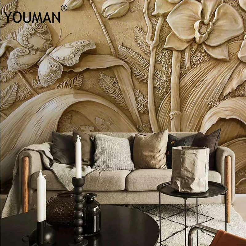 Обои YOUMAN на заказ фотообои 3D рай скульптура золотые цветы фон 3d обои настенная