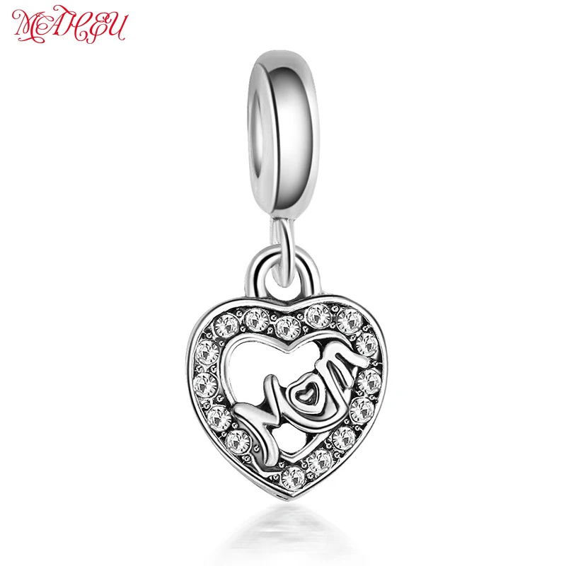 Подвески MaHeu полые двойные сердечки хрустальные подвески бусины Love Mom подходят