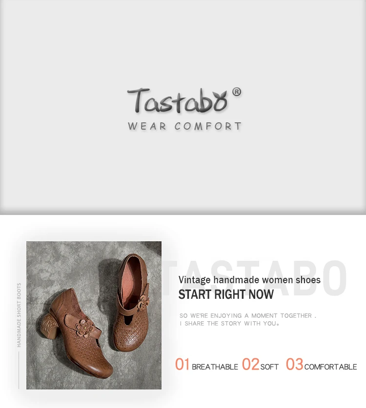 Tastabo/женские ботинки на высоком каблуке; Цвет черный, коричневый; женская обувь; удобная повседневная обувь; ручная работа; стиль ретро; цветочный элемент