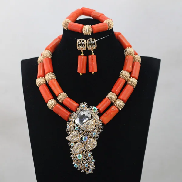 Женский Свадебный комплект из колье и серёг в африканском стиле|coral beads jewelry set|coral