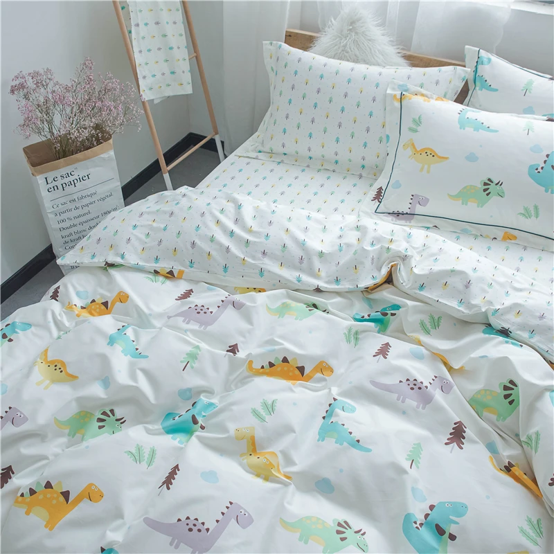 Комплект постельного белья из 100% хлопка с принтом мультяшного динозавра и парка