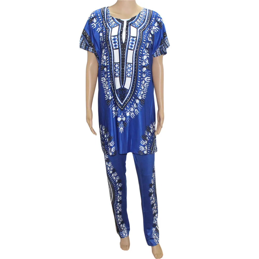 blue Mr hunkle африканские традиционные Костюмы модные африканские Дашики набор плюс Размеры халат африканского унисекс dashiki с Брюки для девочек mh0052 - Цвет: blue