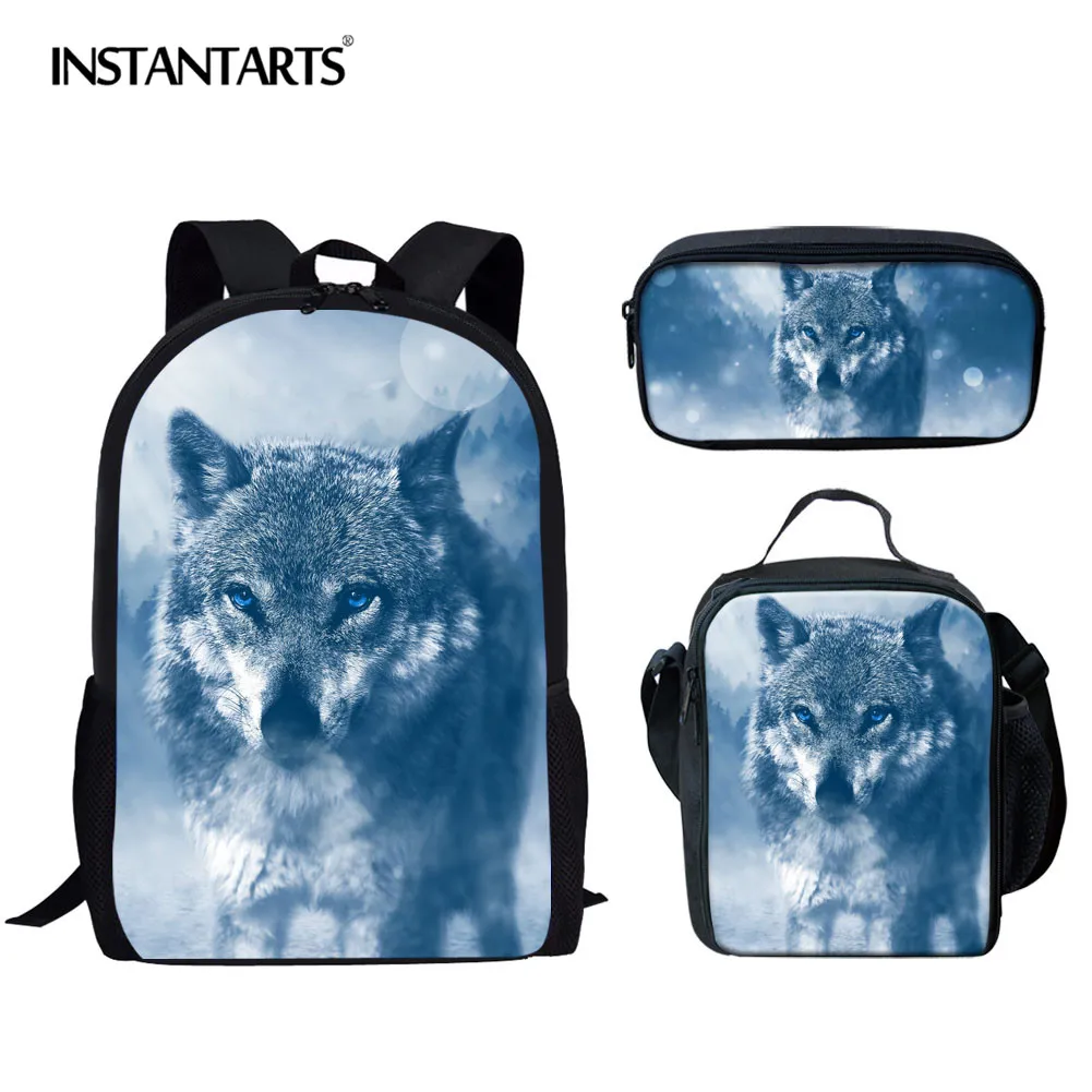 

Мужской рюкзак INSTANTARTS с 3d-изображением волка, классный школьный ранец с принтом животных для мальчиков и девочек-подростков, для младенцев