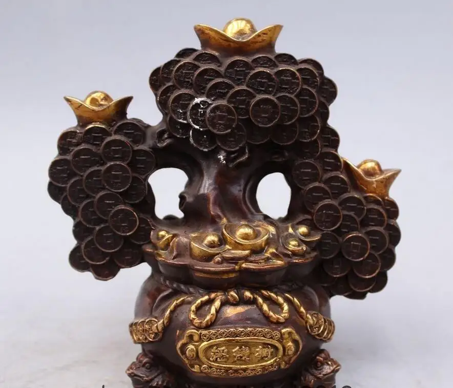 9 &quotкитайская Бронзовая позолота Фен Шуй богатство деньги монета Сокровище Чаша