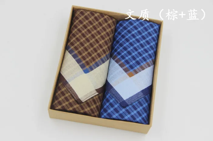 Brown Blue 2 шт./компл. носовые платки хлопок платок проверено и клетчатыми элементами носовых платков с упаковано в подарочную коробку - Цвет: Brown Blue