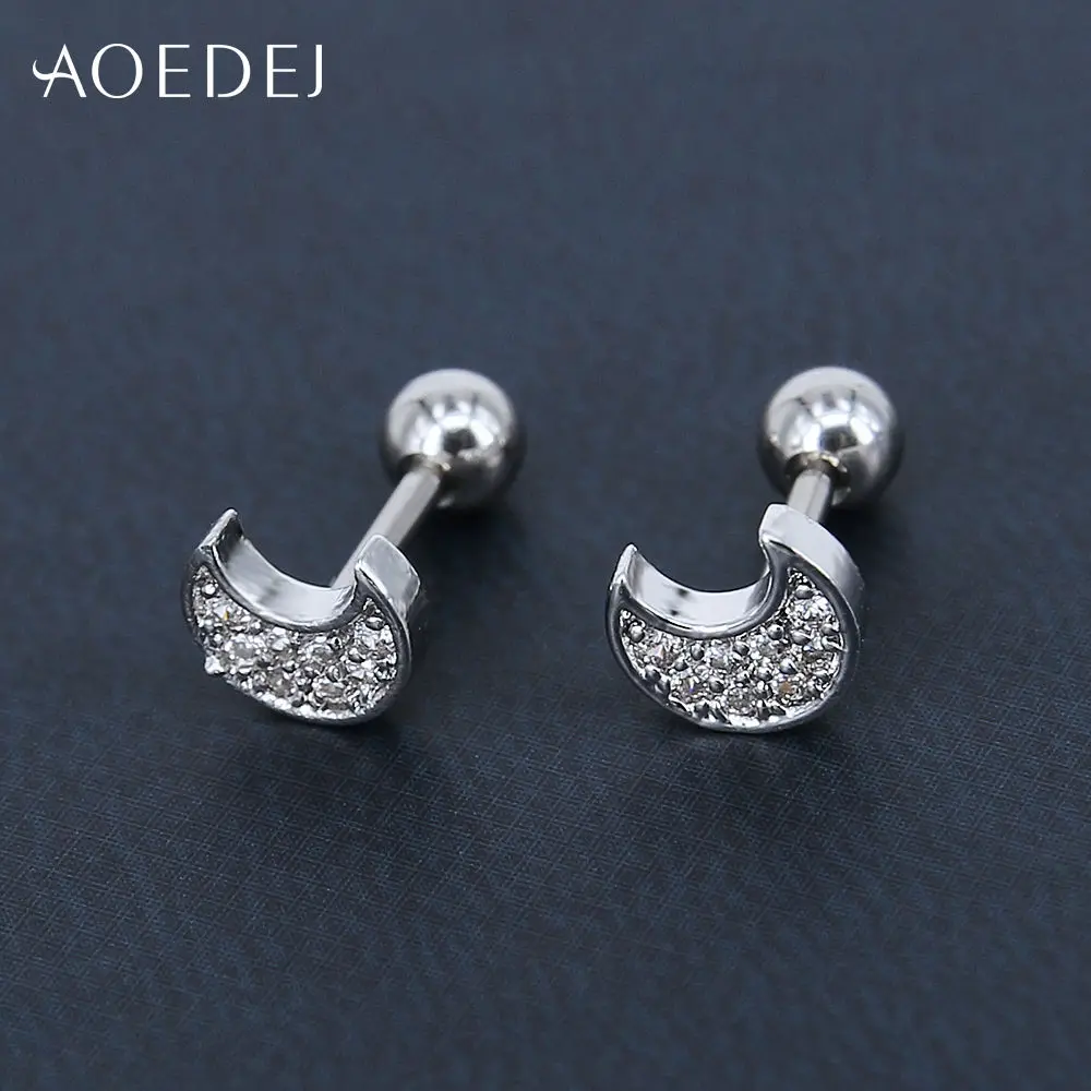 AOEDEJ Moon серьги гвоздики с кристаллами элегантные для женщин и девочек маленькие