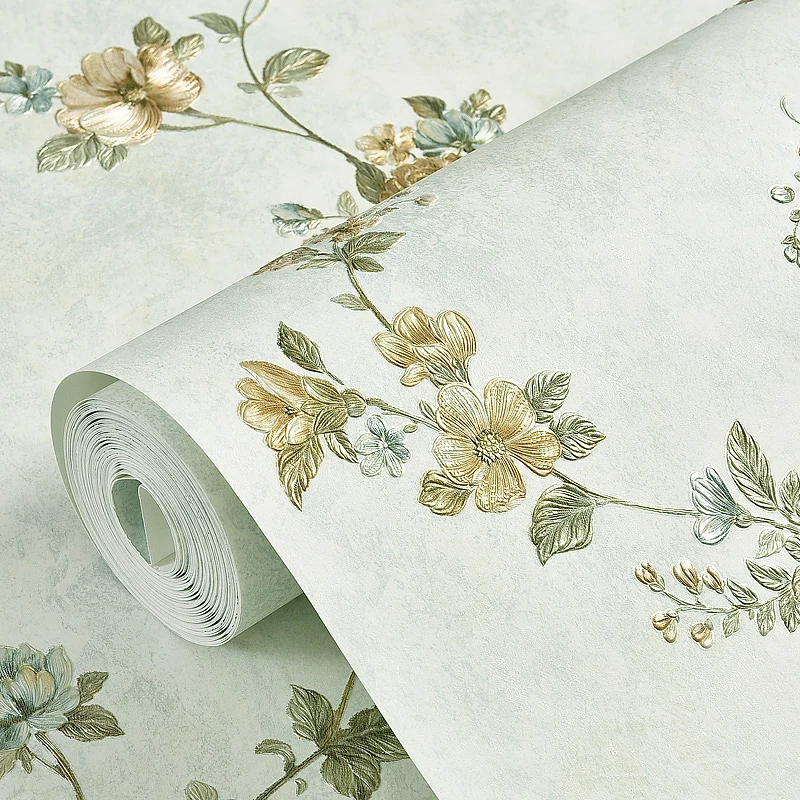 Американская сельская зеленая розовая 3d Цветочная рельефная настенная бумага