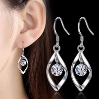 30 silver plated fashion shiny crystal flower ladies drop earrings jewelry wholesale birthday gift anti allergy