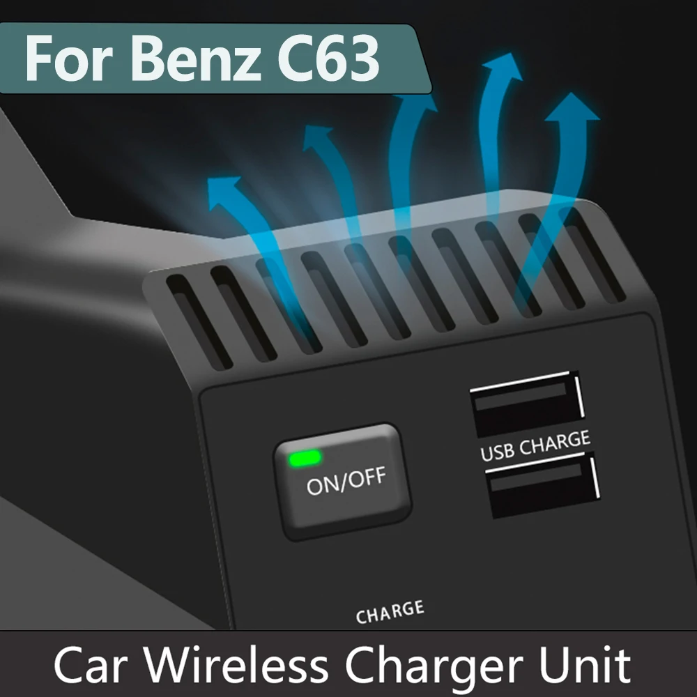 Автомобильное зарядное устройство Qi 10 Вт Беспроводное для Mercedes Benz C63 2014 ~ 2019 iphone