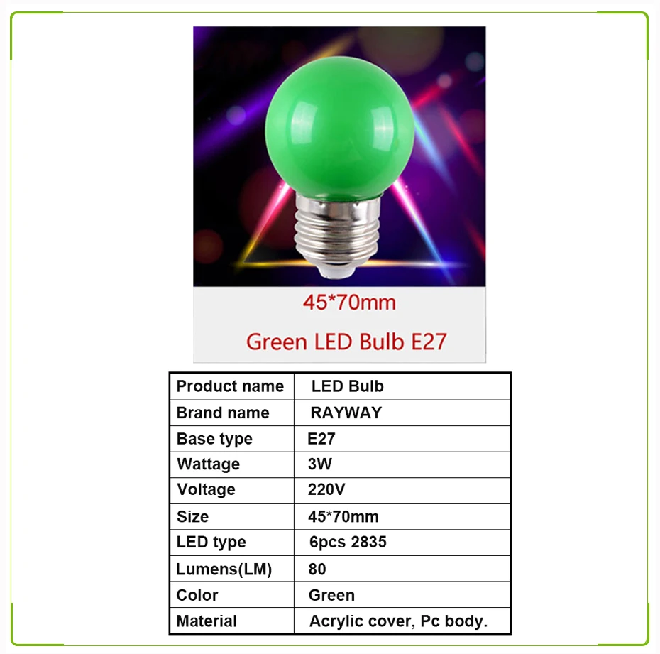 RAYWAY SMD2835 Красочные Энергосберегающие Круглые лампы E27 220 В красный желтый синий белый лампада Bombillas светодиодный светильник для домашнего декора