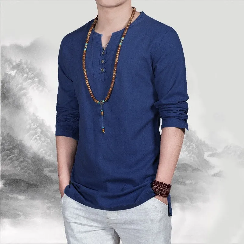 

Top Linen men big size t shirt Chinese style fat guy plus size men's hiphop long-sleeve v-neck T-shirt 9XL 10xl chest 162 cm