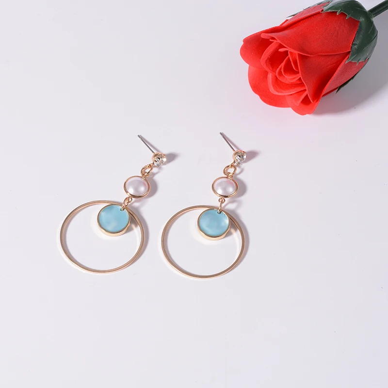 Женские Геометрические серьги XZP длинные с синими эмалированными стразами и