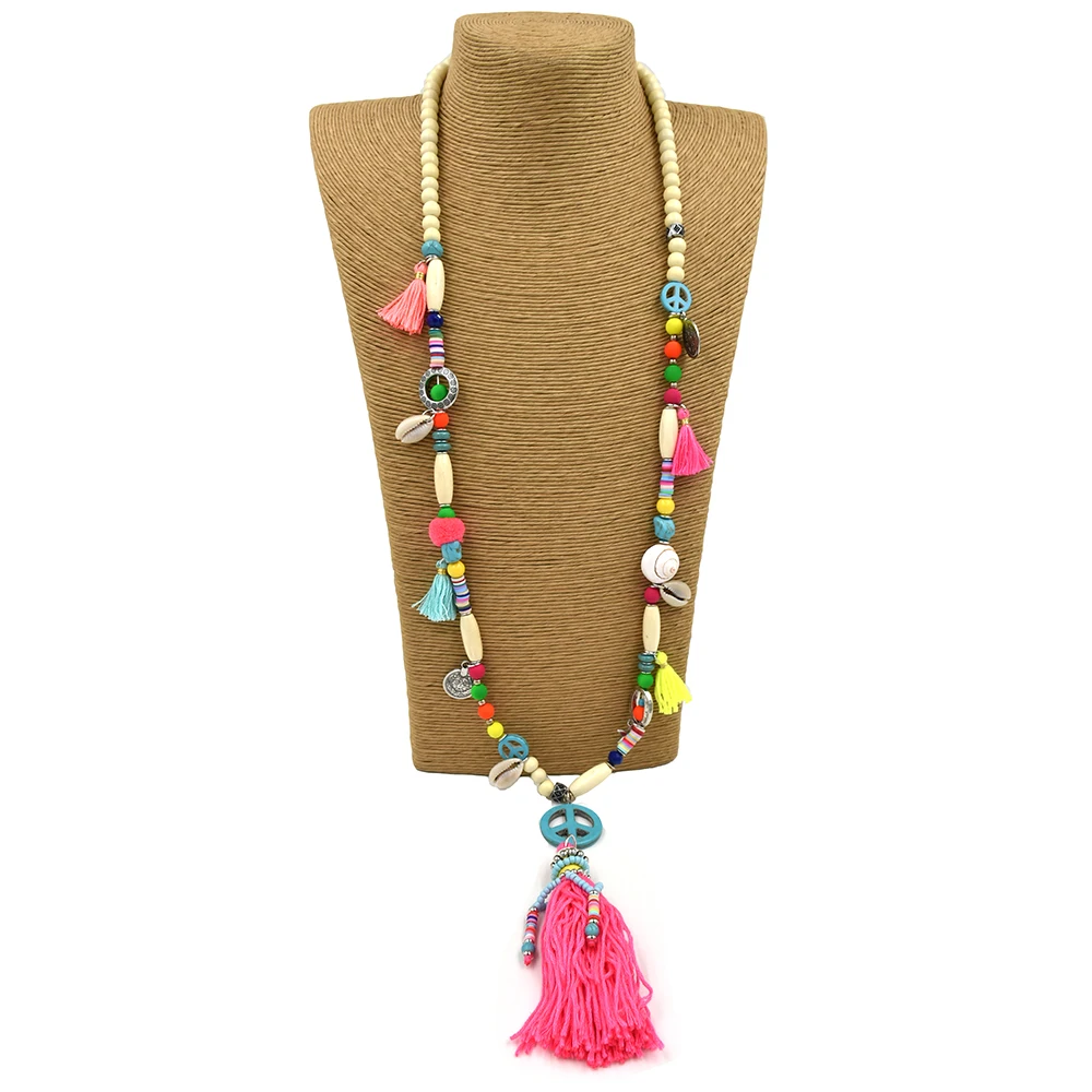 Новый кисточкой кулон Летний морской пляж ожерелье Boho Bohemiam эффектные Длинные
