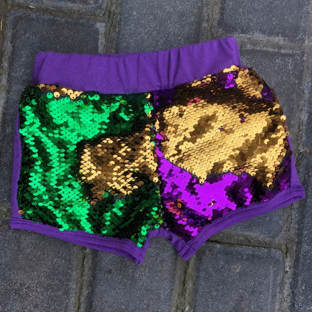 Mardi Gras, двухсторонние лосины с блестками, модные блестящие леггинсы для девочек, фиолетовые, золотистые, зеленые штаны, детские леггинсы, штаны для девочек