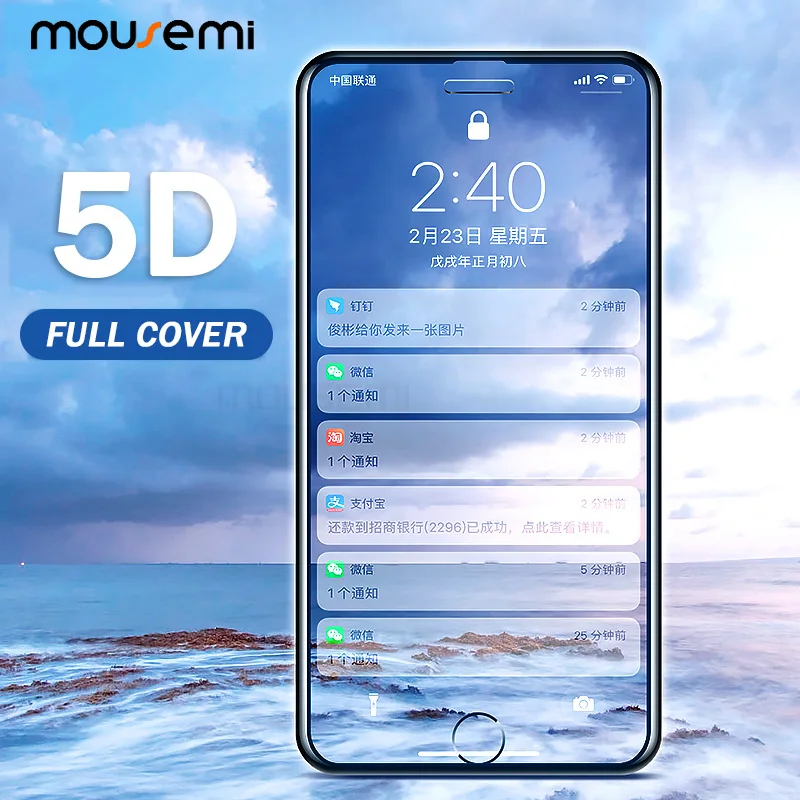 Защитное стекло mousmi для iPhone 6 6s 8 Plus X 7 5D изогнутое полное покрытие защита экрана