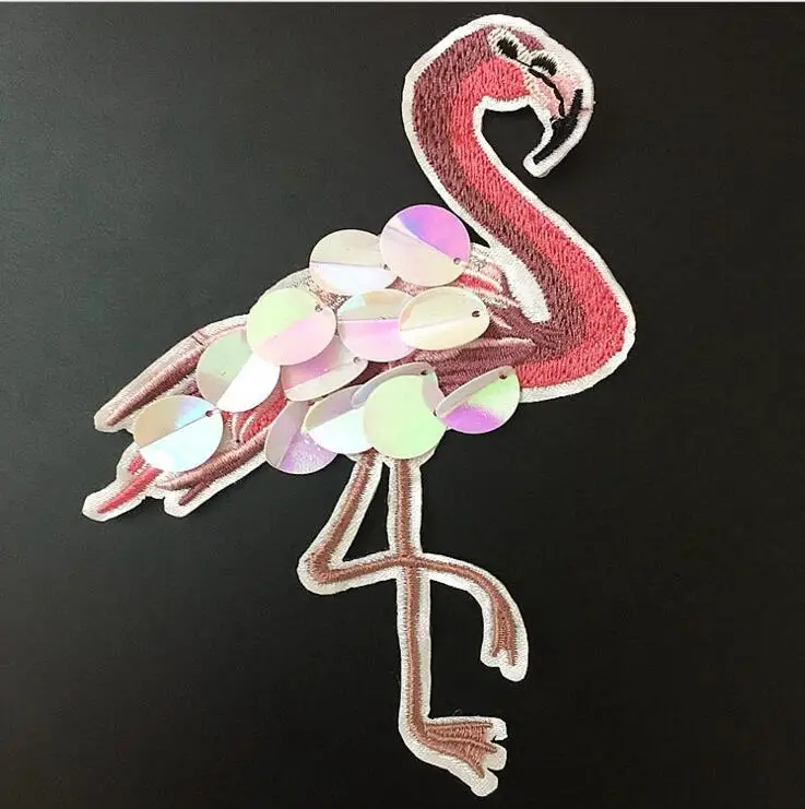 2017 1Pc Flamingo Sequined Embroidered Patches for Clothing Sewing iron on Applique Shirt Jacket Sticker Garment Badges Patch - купить по