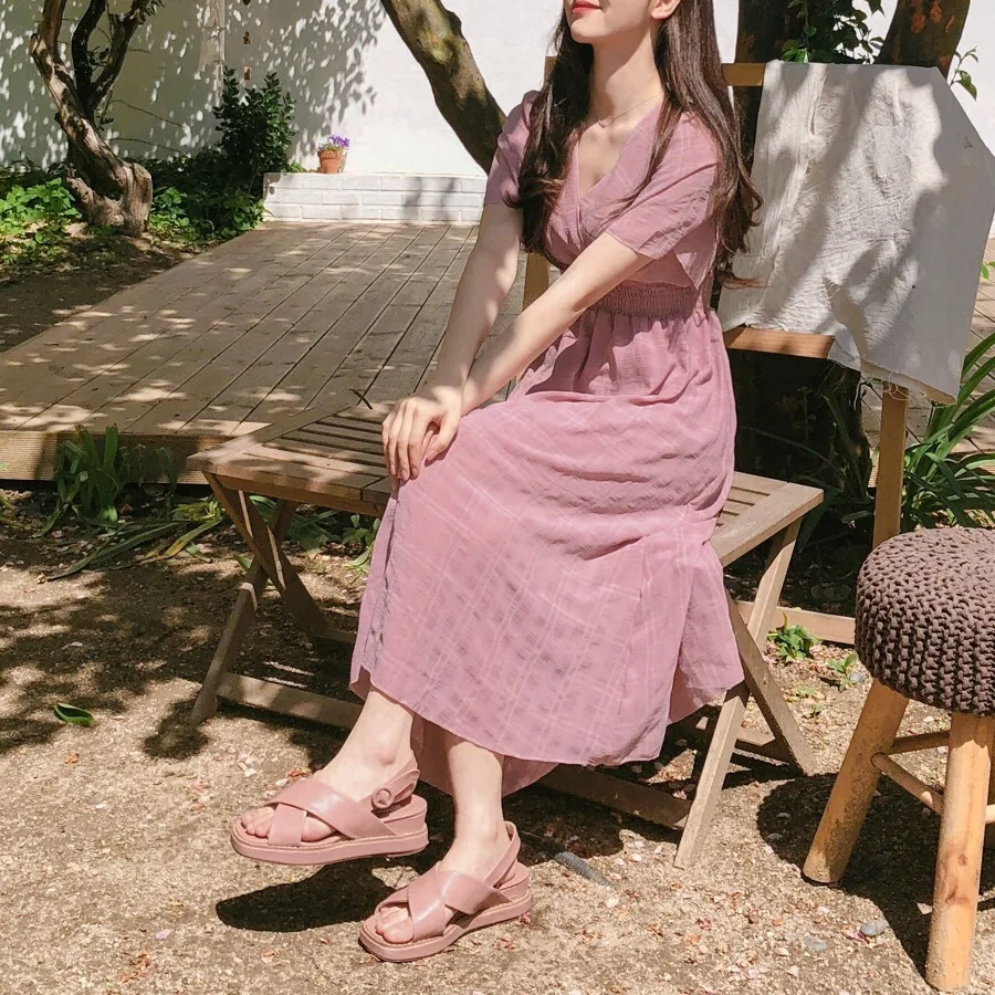 Женское шифоновое платье трапеция с открытой спиной V образным вырезом высокой