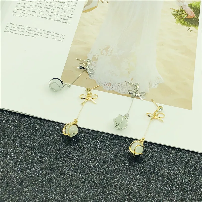 Серьги в Корейском стиле стразы опал длинные французские женские сережки сетка