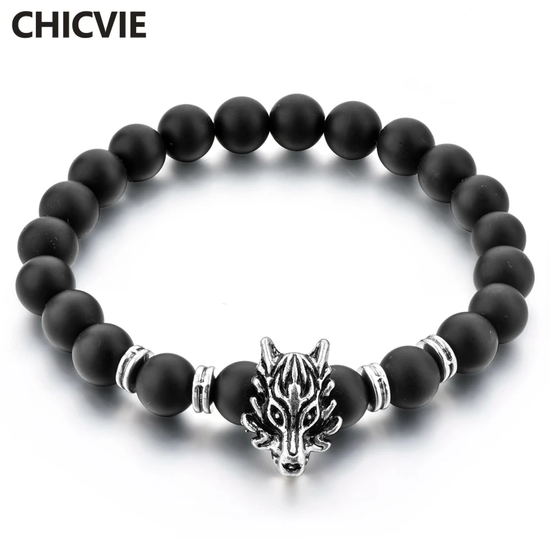 CHICVIE новый черный волк голова Мужчины натуральный камень талисманы браслеты и